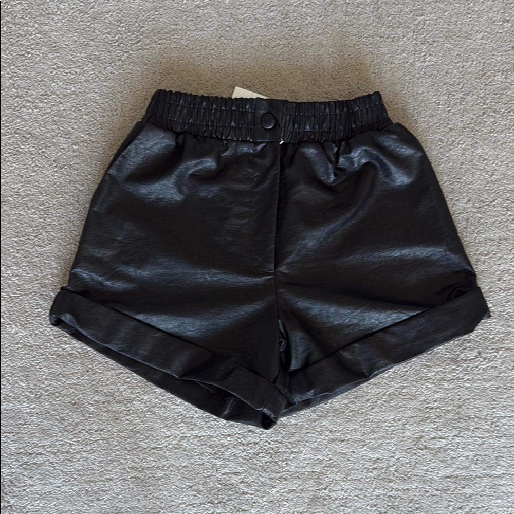 Black Faux Leather Women's Shorts